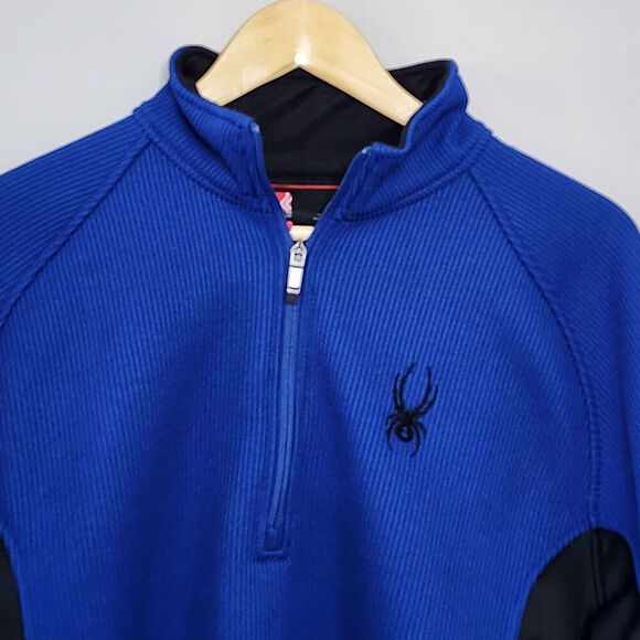 Spyder Core 1/4‎ Zip Thermal Waffle Knit Sweater Pullover Blue Jacket Men's SZ L - Picture 2 of 11